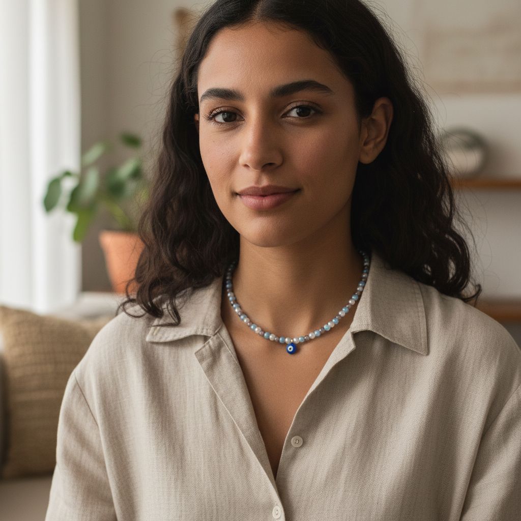 Collier perles élégant avec motif oeil pour un style unique
