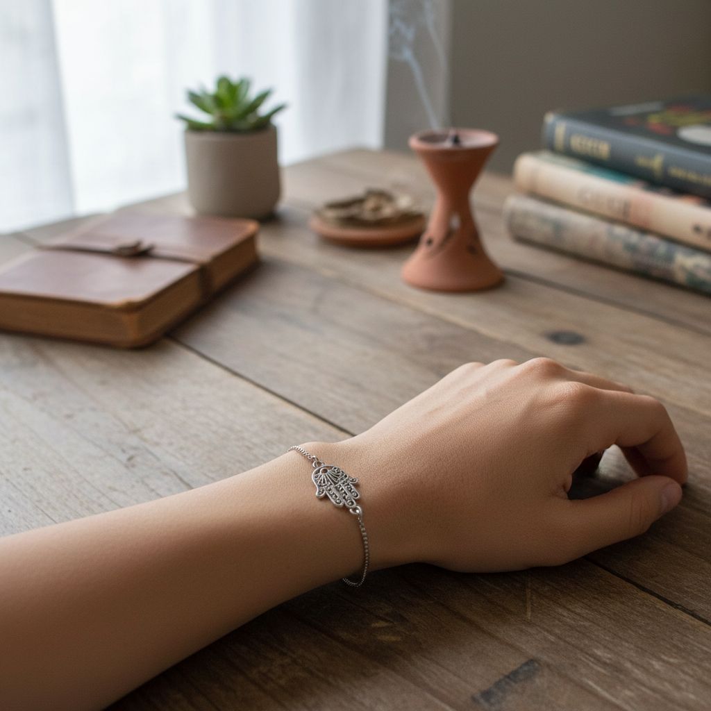 Bracelet argent ajustable motif khomsa inoxydable exclusif