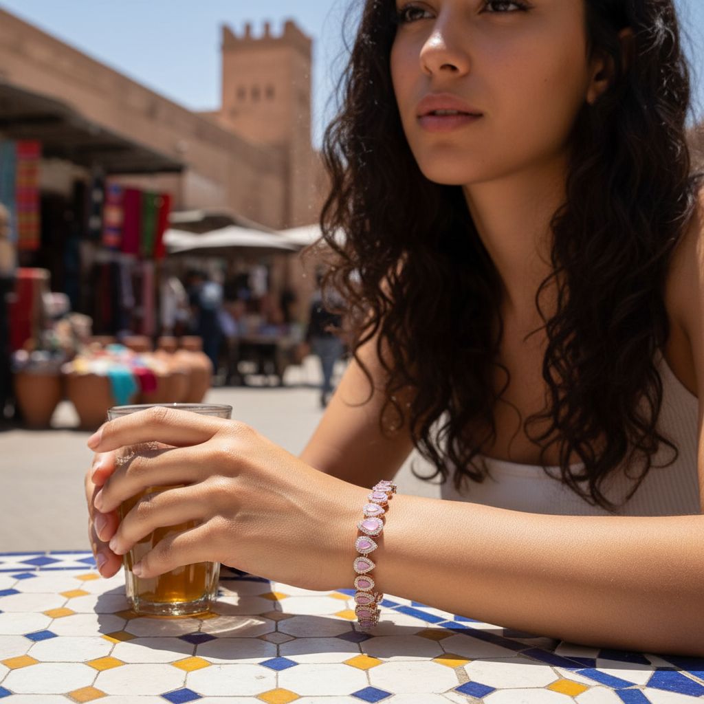 Bracelet acier inoxydable chic avec quartz rose exclusif