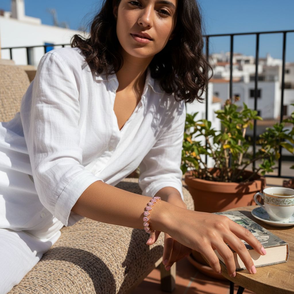 Bracelet acier inoxydable chic avec quartz rose exclusif