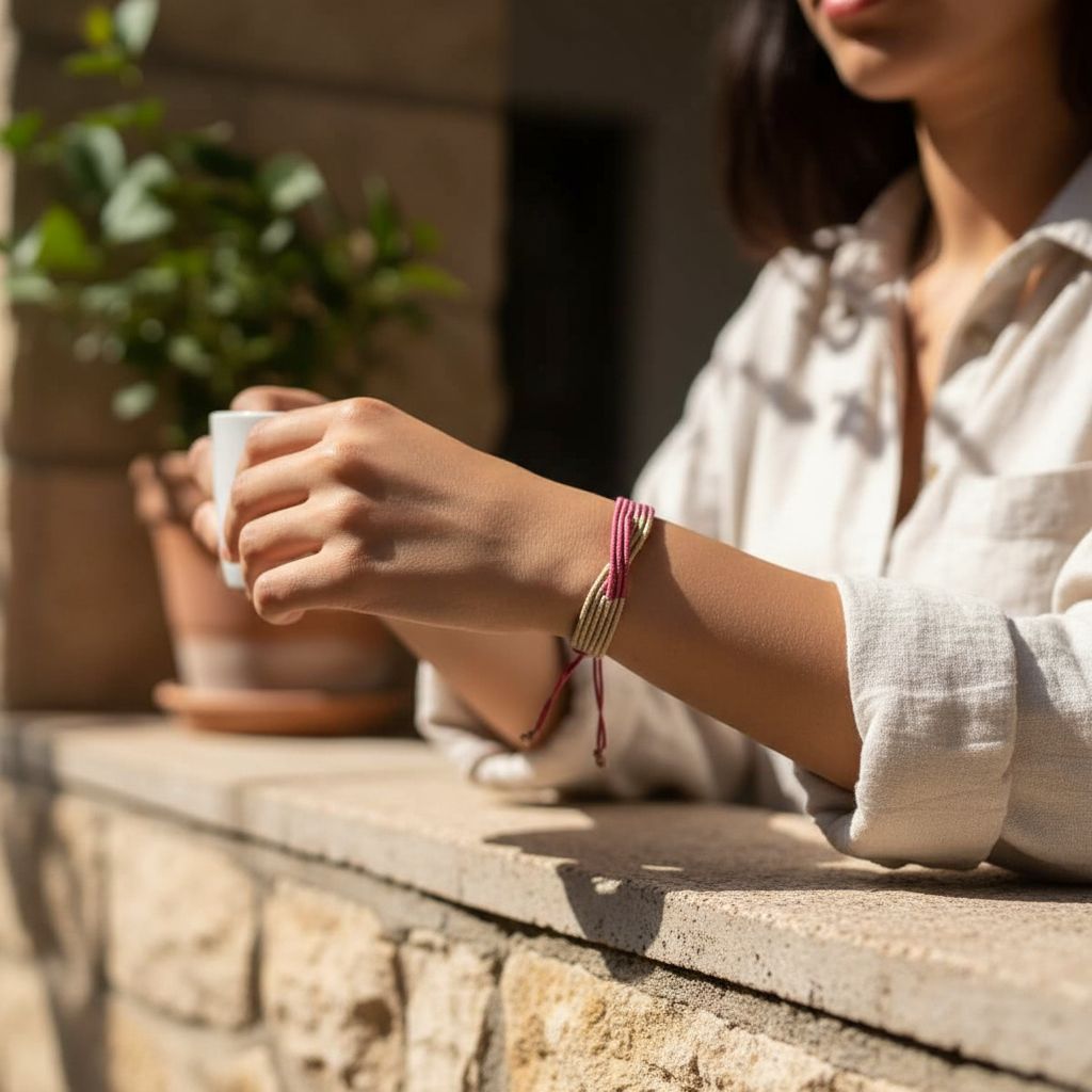 Bracelet beige croisé rose pour un style unique et élégant