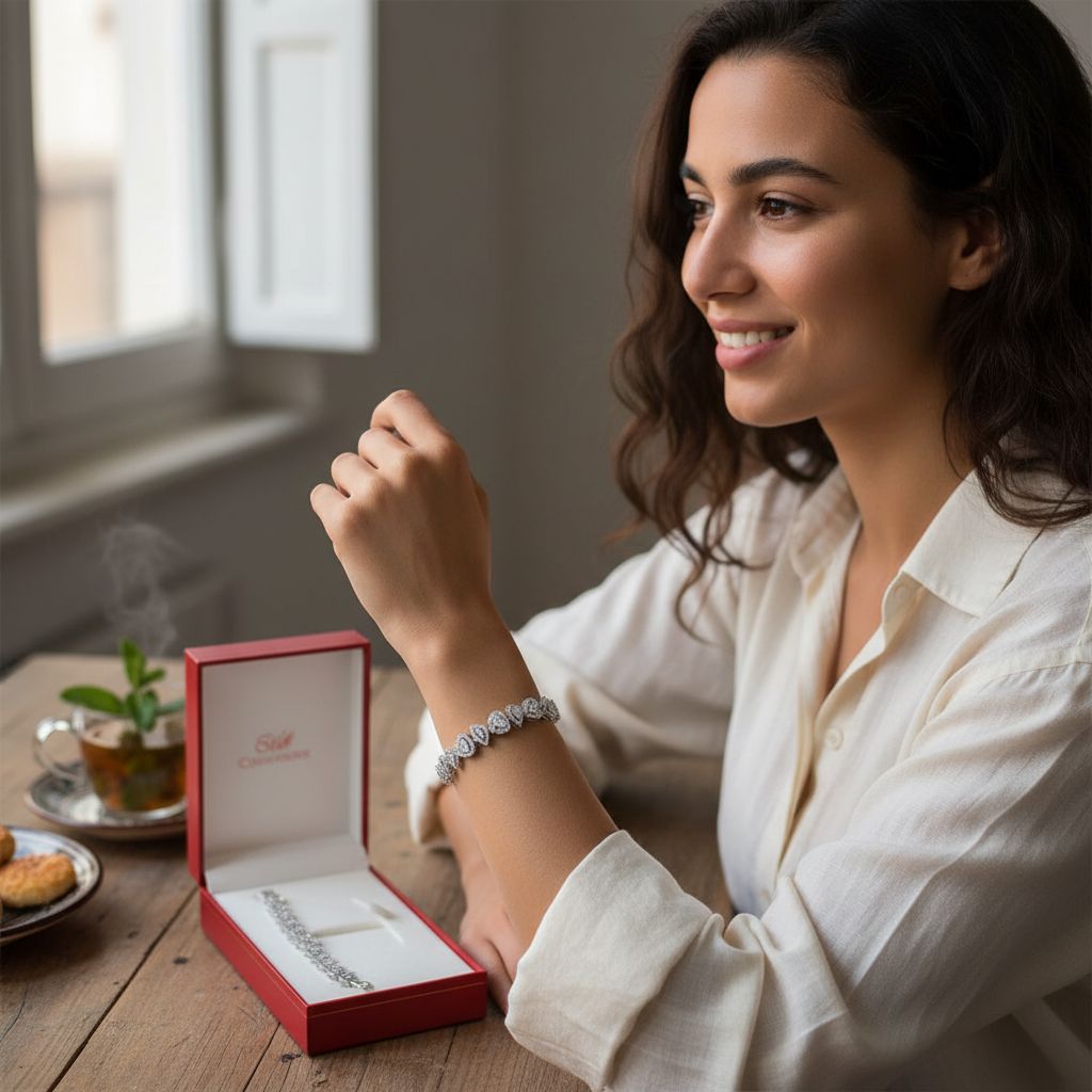 bracelet acier inoxydable luxe avec pierres précieuses irrésistible