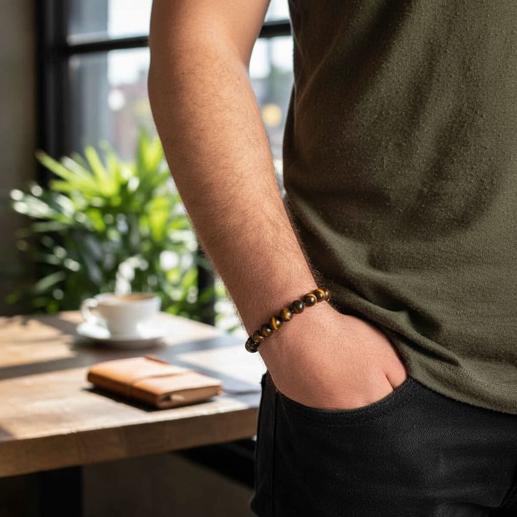 bracelet perles ajustable en nuances marron et noir