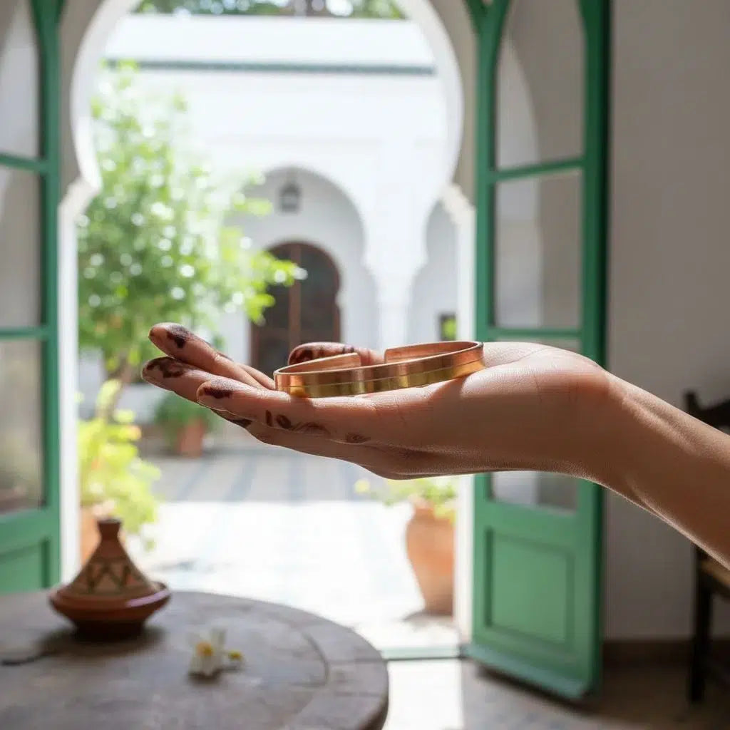 bracelet cuivre duo en pur cuivre rouge et jaune unisexe tendance