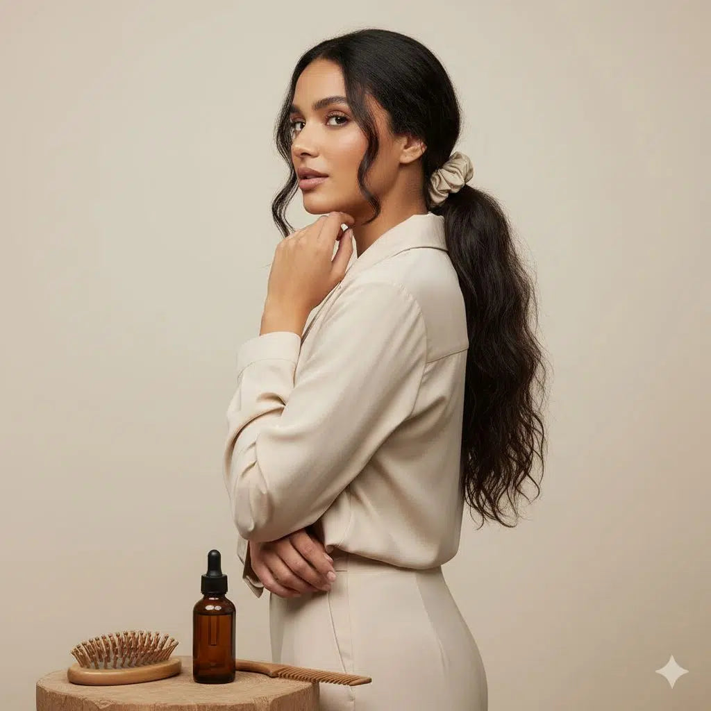 Chouchou satin beige antifrizz pour une élégance intemporelle