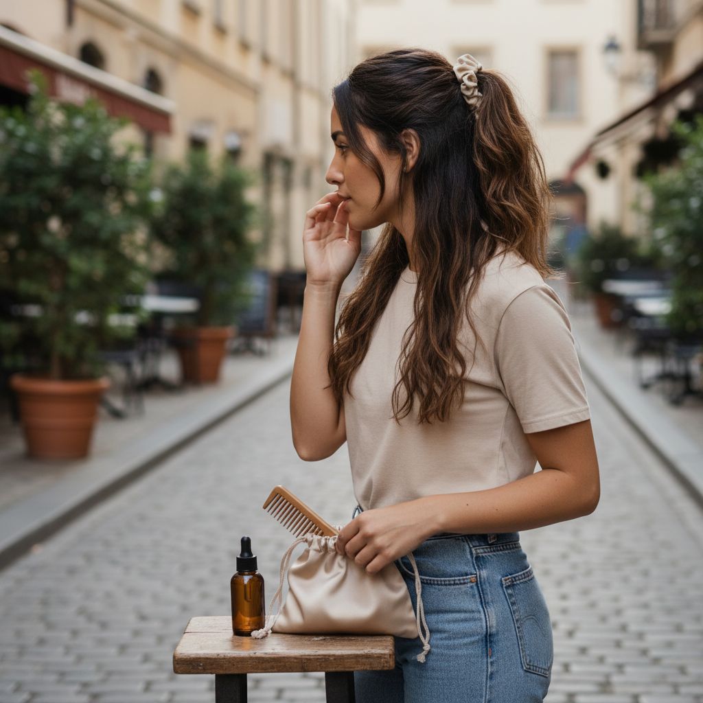 Chouchou satin beige antifrizz pour une élégance intemporelle