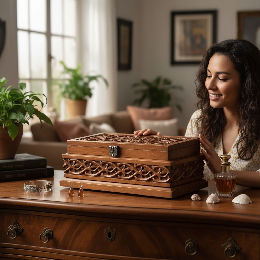 coffret bijoux en bois sculpté à la main pour un rangement élégant