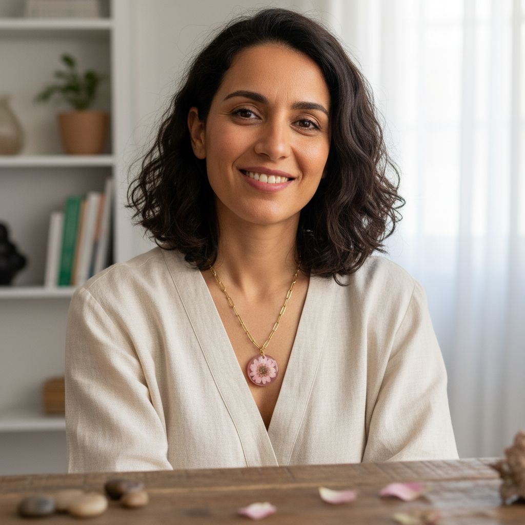 Collier femme en résine époxy rose élégant avec fleur naturelle