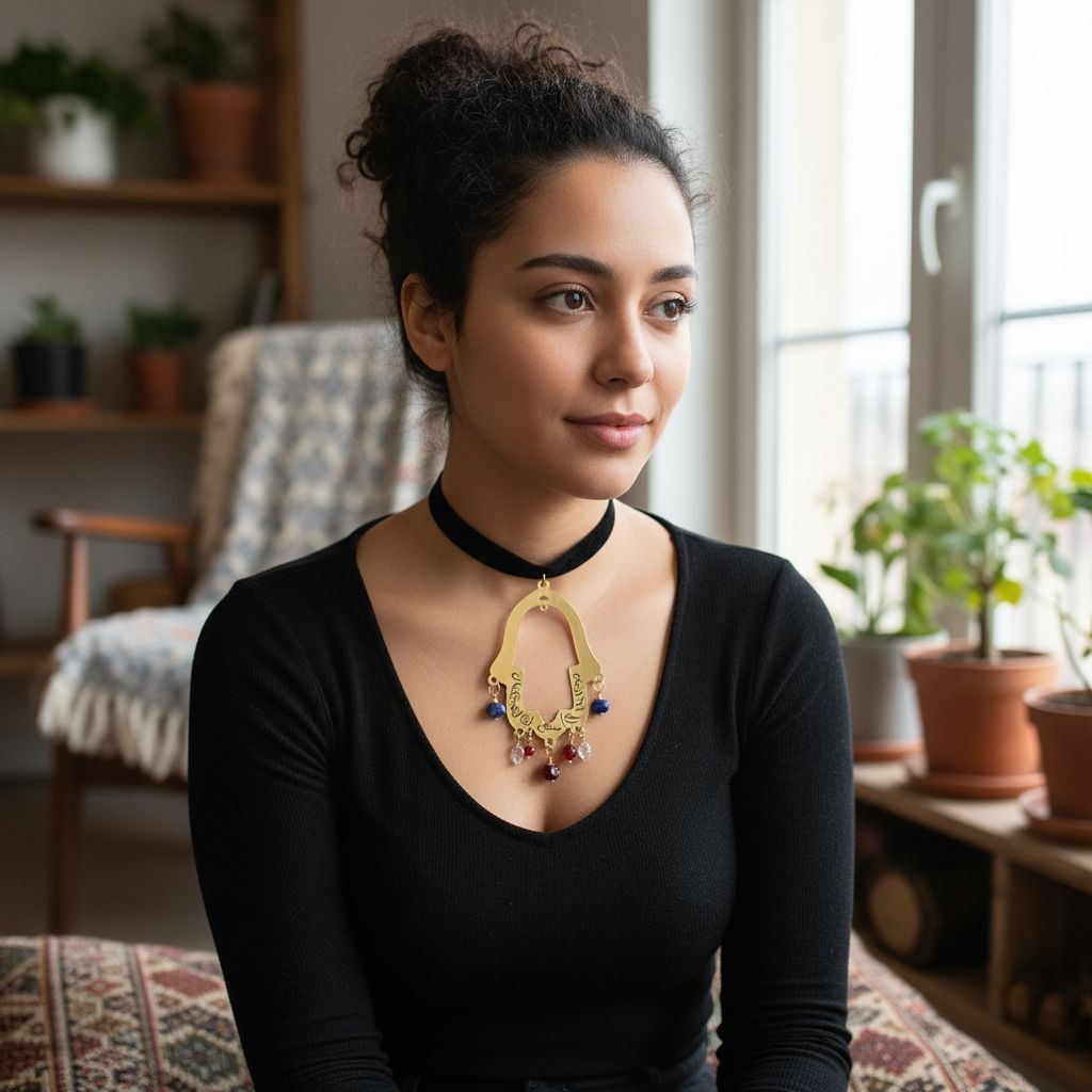 Collier velours élégant avec pendentif main de fatma