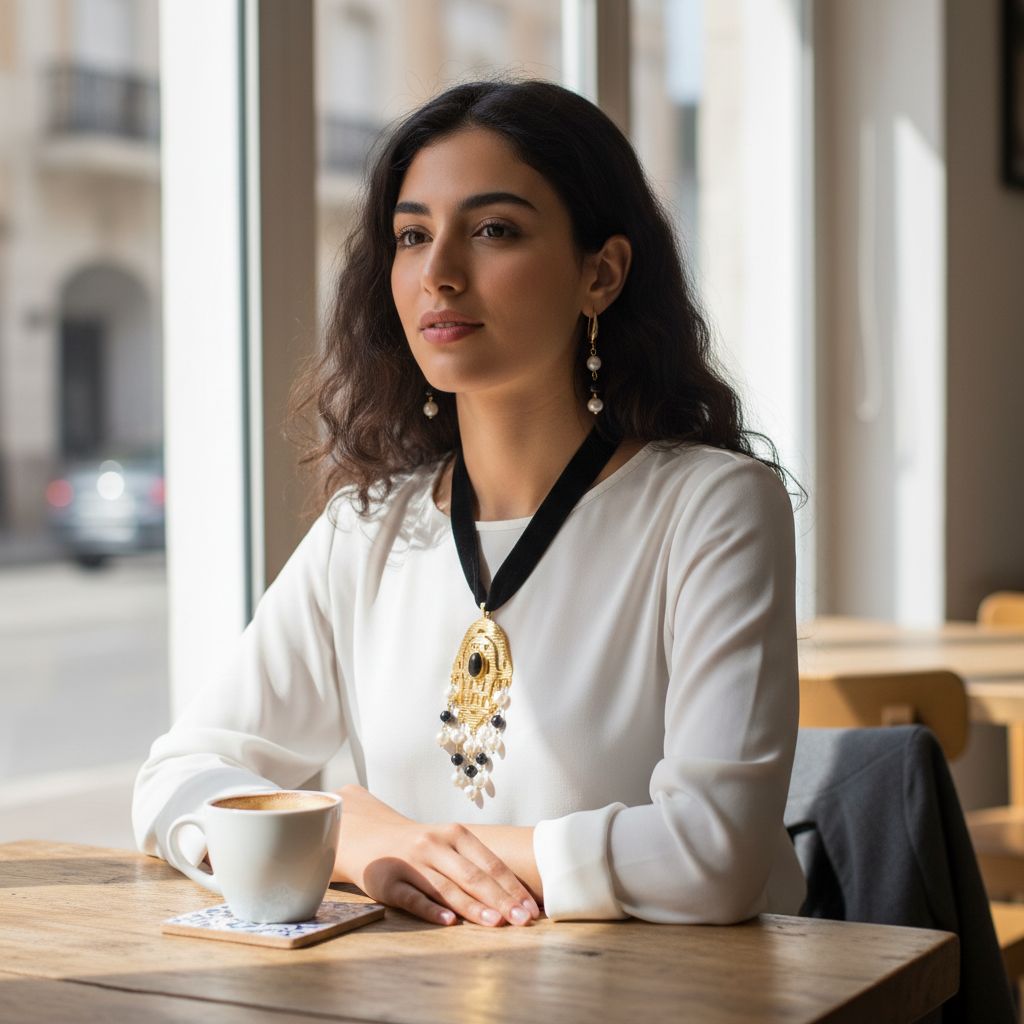 collier velours noir luxe avec khomsa en or 18K et pierres précieuses