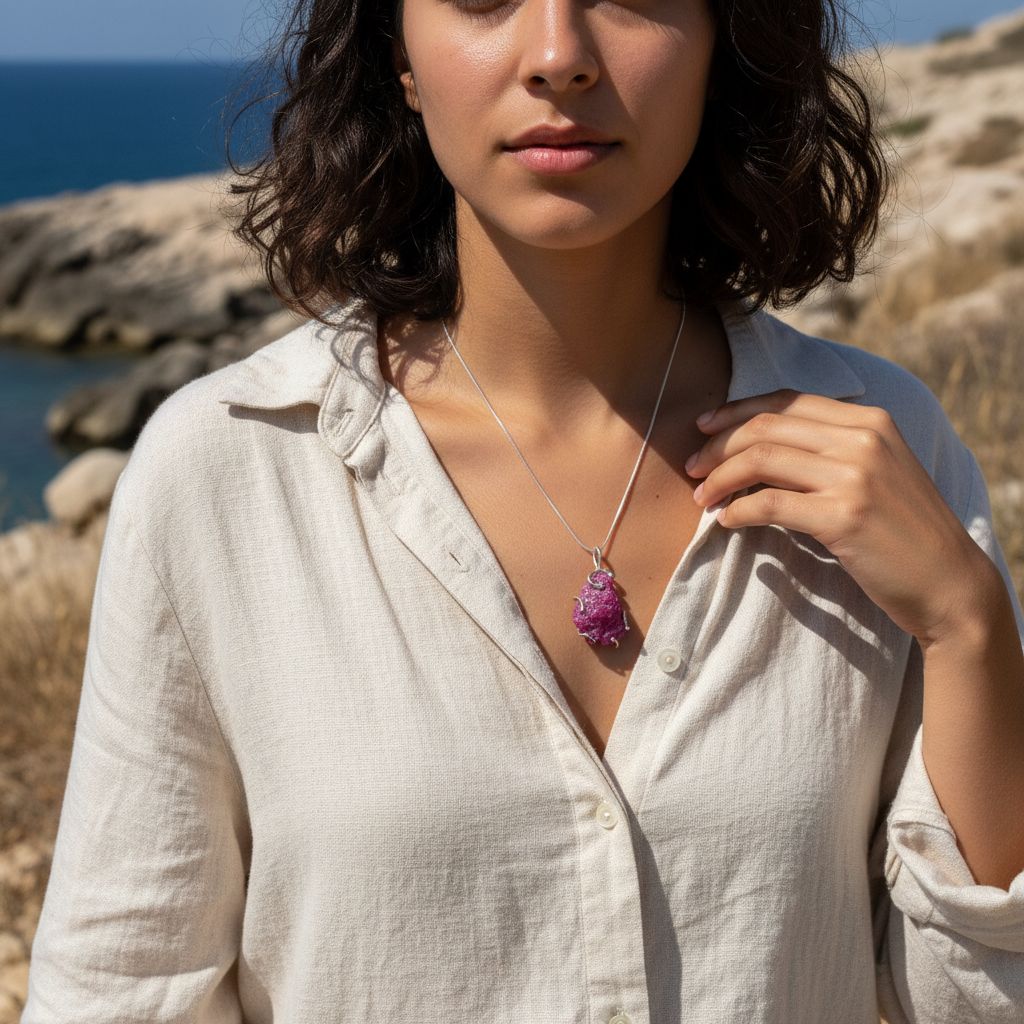 collier argent 925 rubis brut pour un style unique et élégant