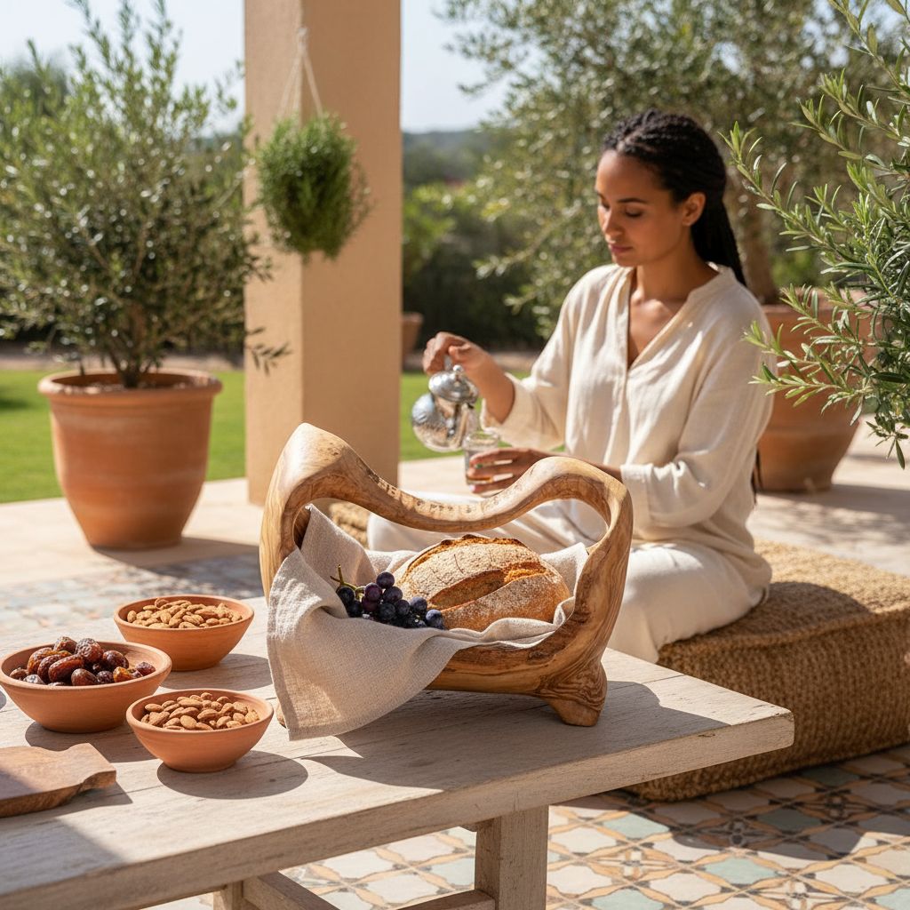 Corbeille en bois d'olivier artisanale élégante et unique 40x30 cm