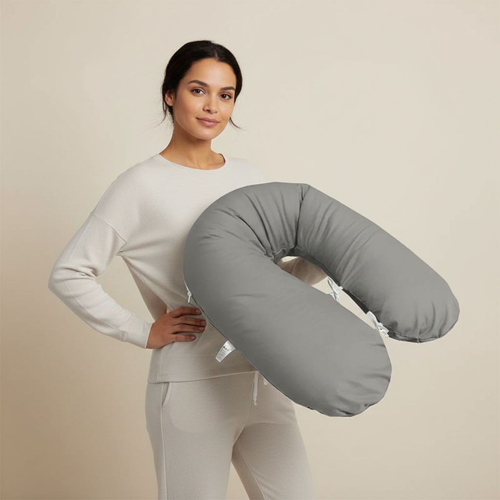 Coussin grossesse gris lavable 3 en 1 confort absolu pour maman