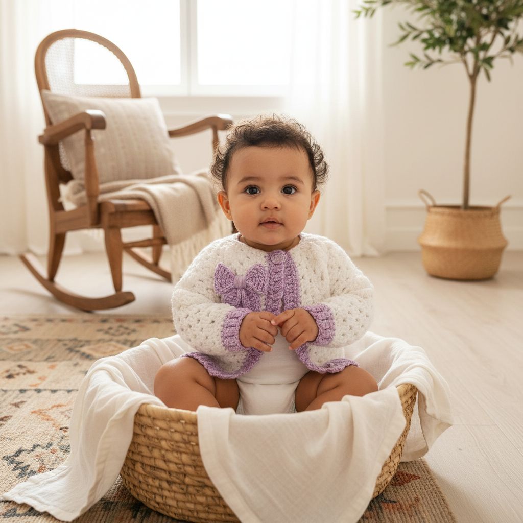 ensemble bébé crochet blanc et lavande pour filles 6-12 mois