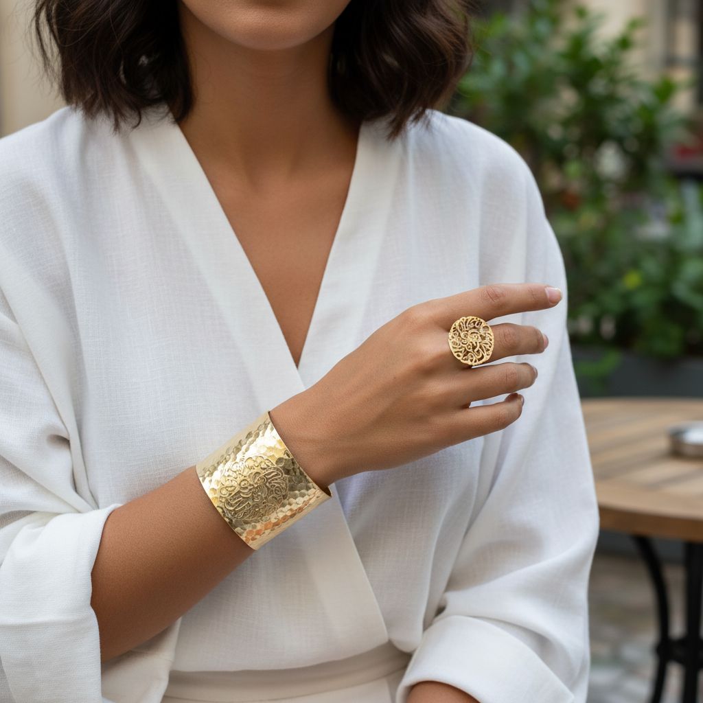 gourmette cuivre or élégance unique en 18K avec motifs arabesques