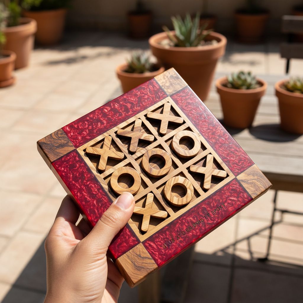 jeu en bois époxy rouge et marron design exclusif 20x20 cm