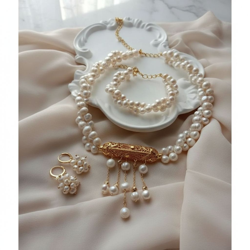 collier perle en cuivre doré 24k pour une élégance unique