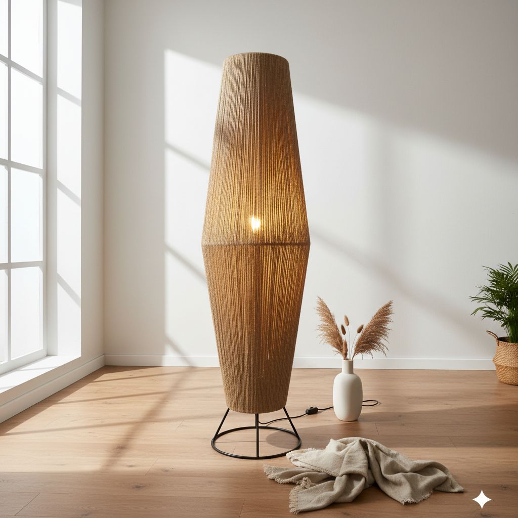 Lampadaire élégant en jute pour un intérieur raffiné
