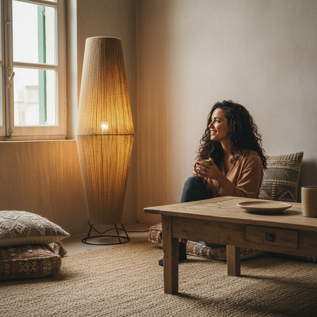 Lampadaire élégant en jute pour un intérieur raffiné