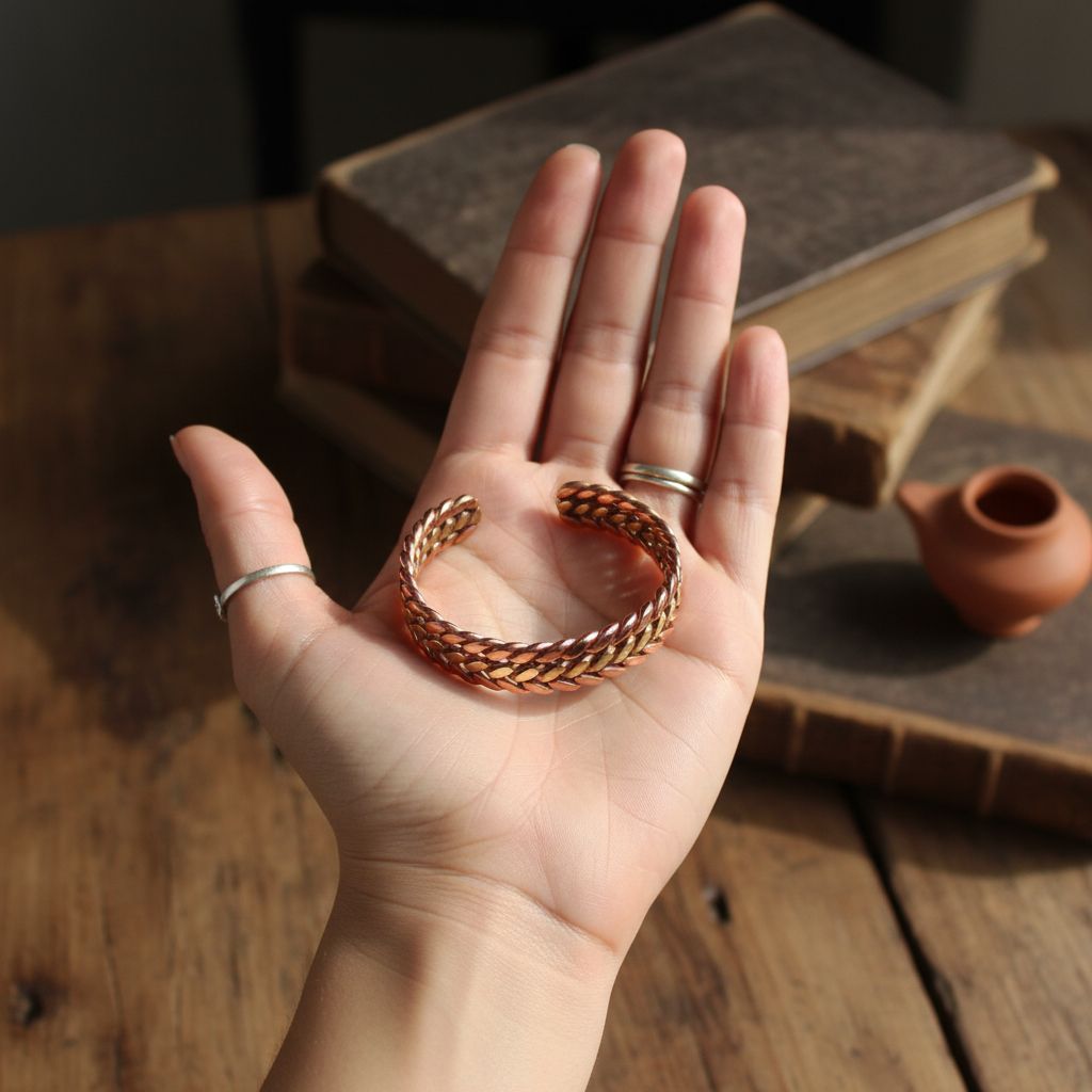 Bracelet cuivre torsadé unisexe en cuivre rouge et jaune exclusif