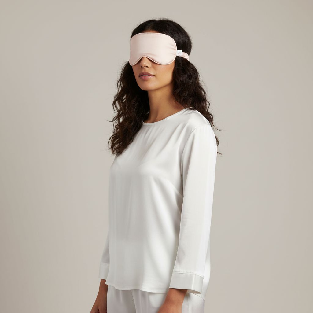 masque de sommeil satin luxe Peche rosé bebe clair pour un repos parfait