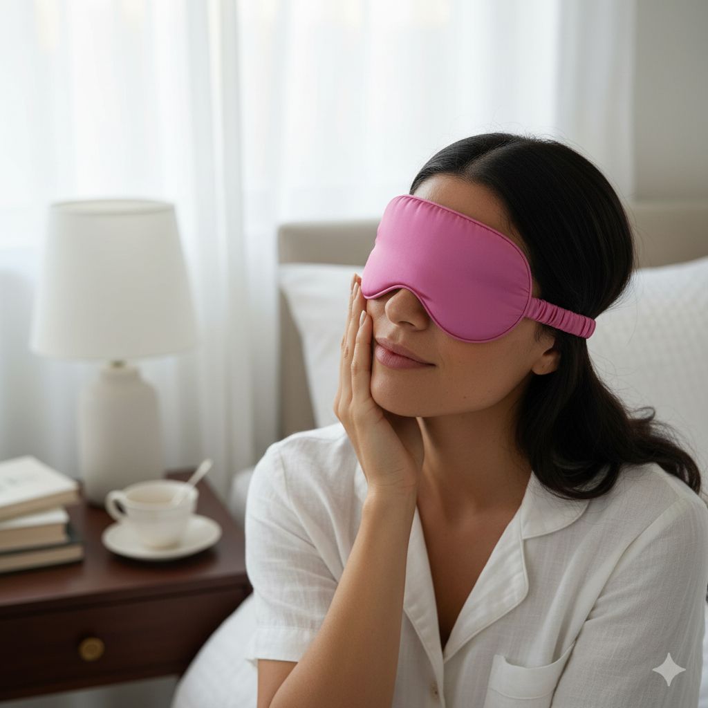 Masque de nuit en satin rose fushia confort et obscurité totale
