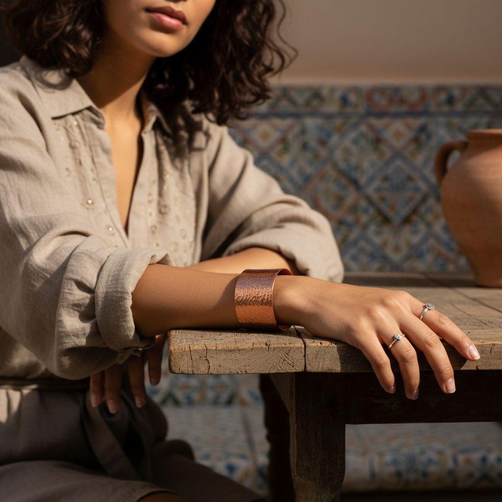 Bracelet cuivre martelé en cuivre rouge pour un style unique