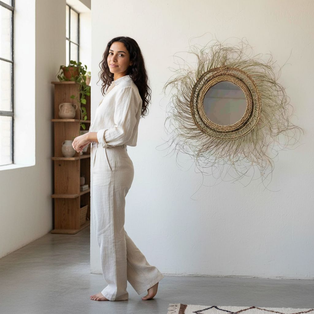 Miroir en Halfa fait à la main diamètre 50 cm