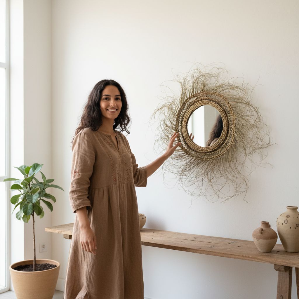 Miroir en Halfa fait à la main diamètre 50 cm