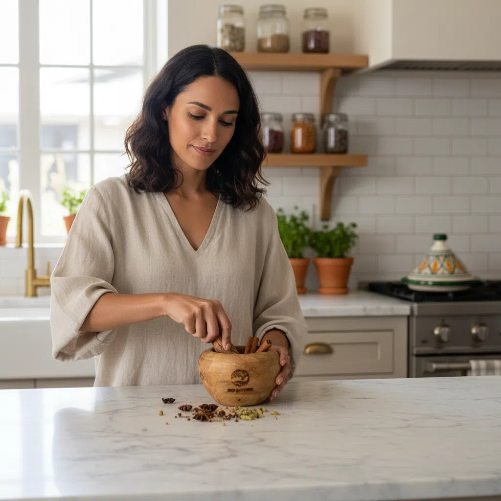 mortier bois olivier artisanal pour une cuisine raffinée