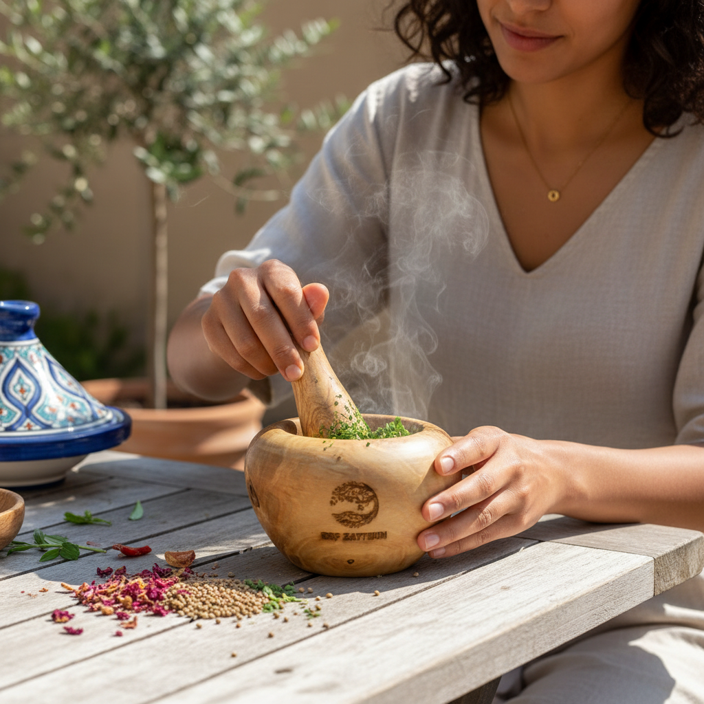 mortier bois olivier artisanal pour une cuisine raffinée