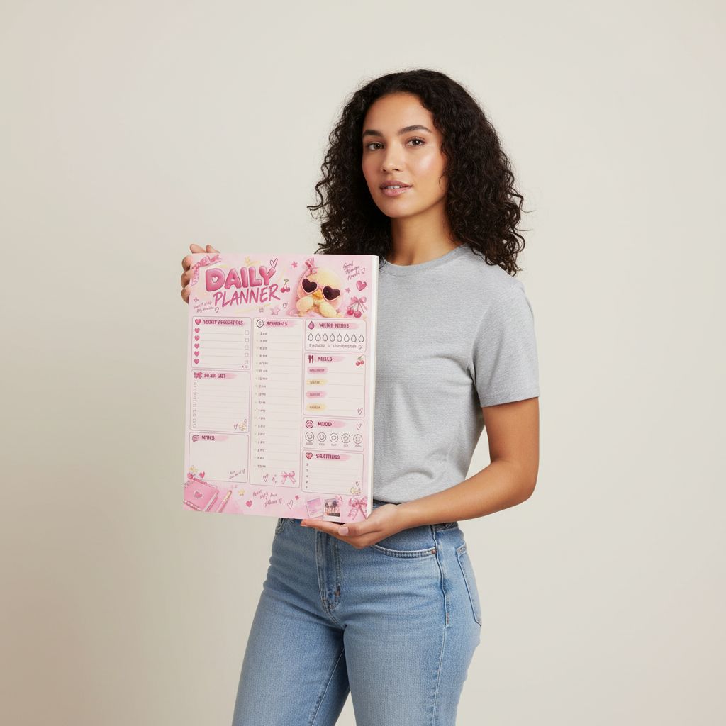 Planificateur quotidien esthétique rose pour une organisation parfaite