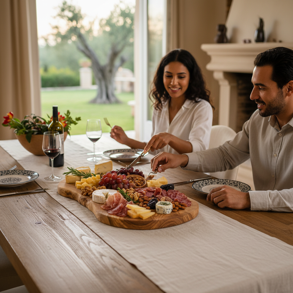 Planche à découper rustique en bois d'olivier avec poignée premium