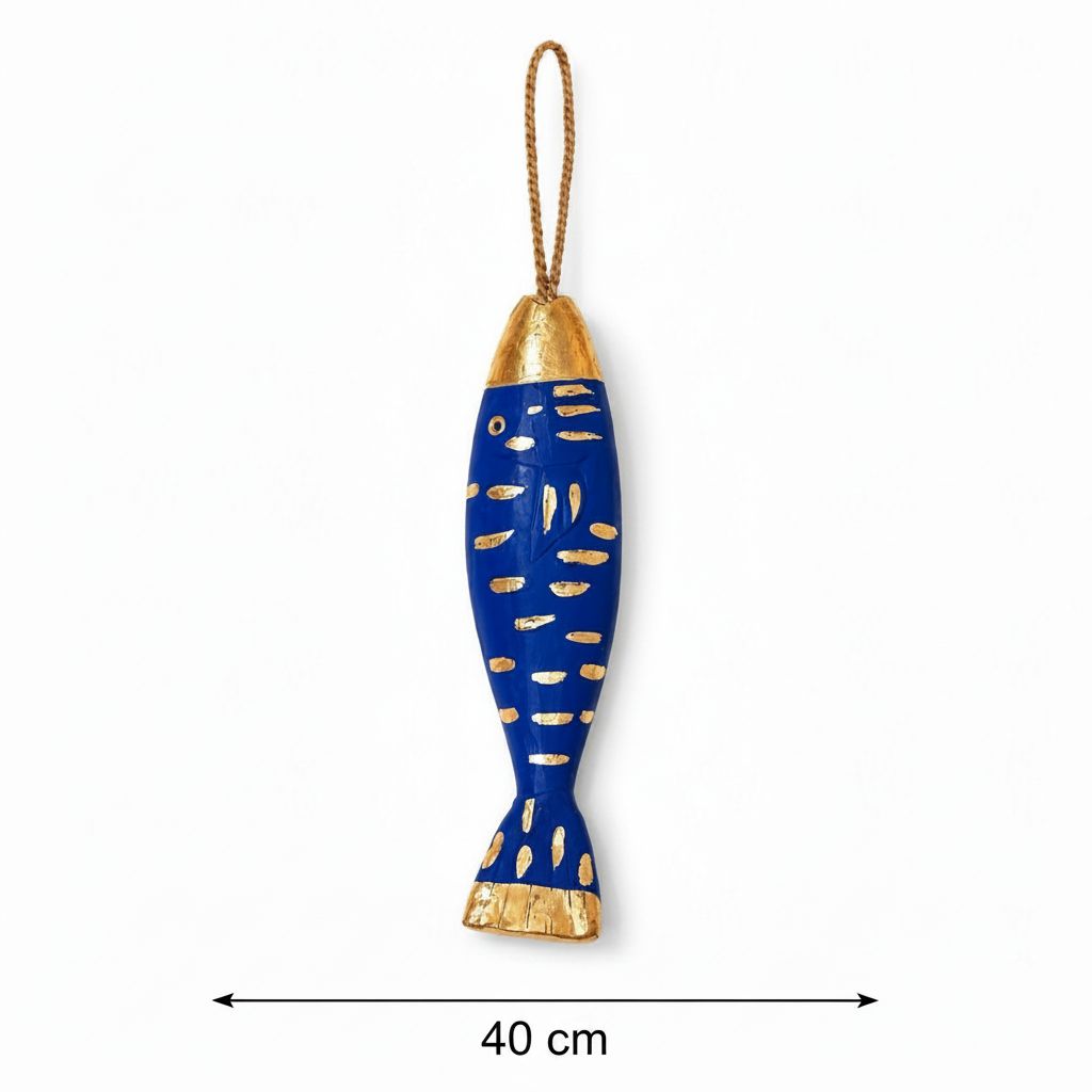 poisson décoratif en bois bleu et or artisanat exclusif