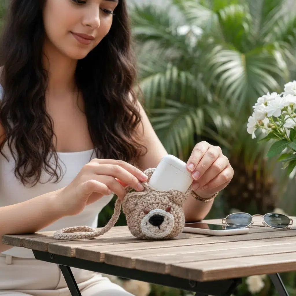 Porteairpods premium en crochet pour un style unique et tendance