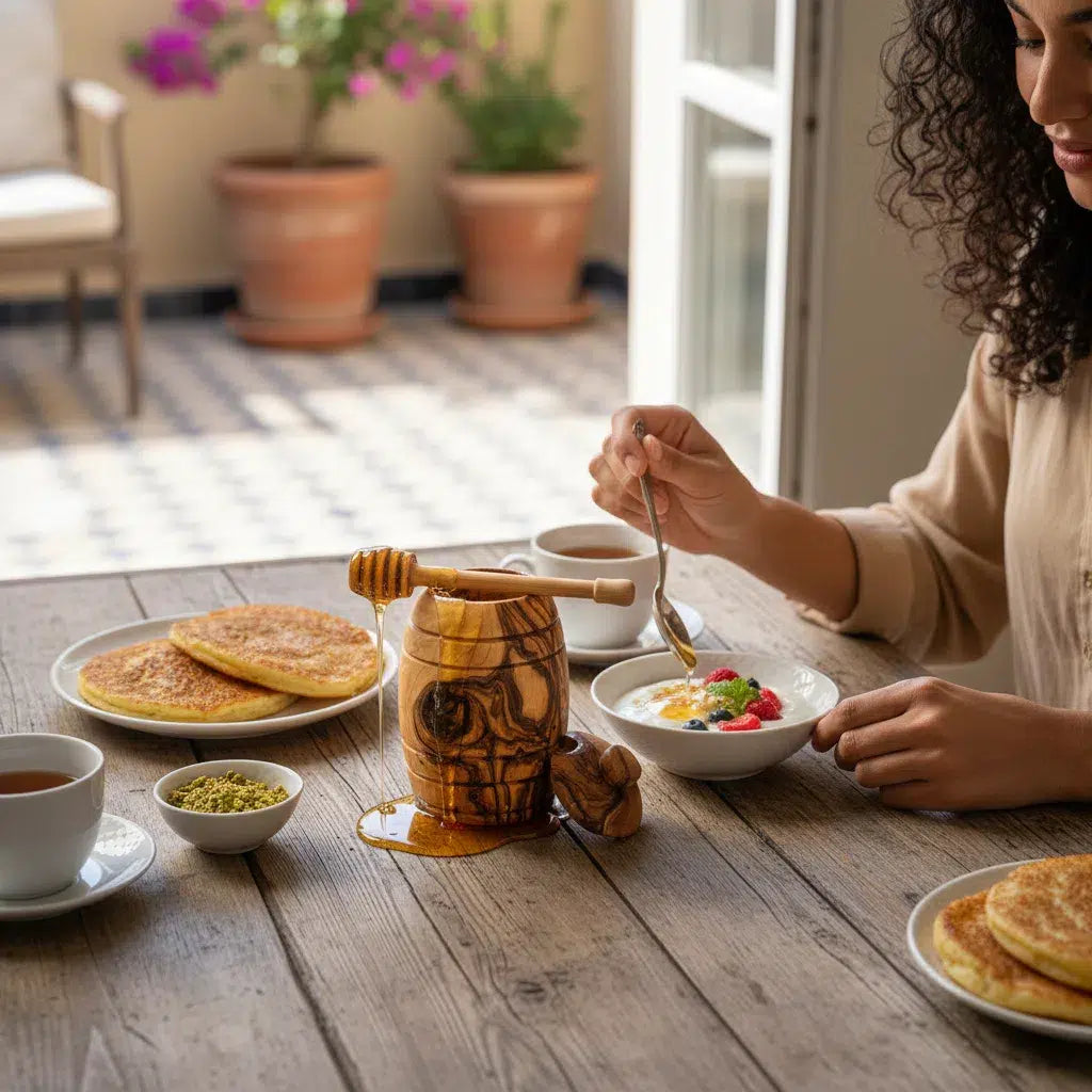 Pot à miel en bois d'olivier pour un plaisir authentique
