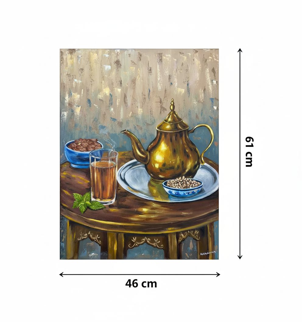 Thé tunisien peinture à l'huile artisanale pour un moment chaleureux