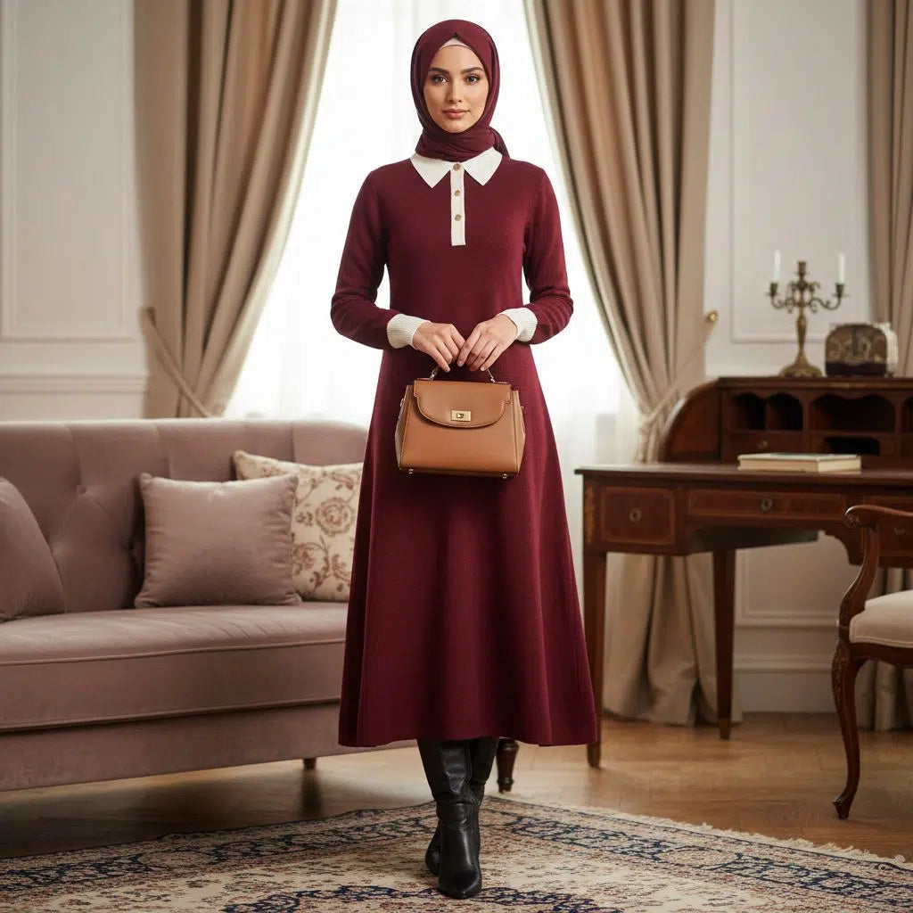 Robe bordeaux en laine premium pour un style irrésistible