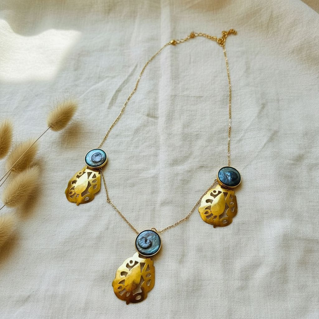 Bijoux en cuivre élégants Or 18K et perles de nacre bleues