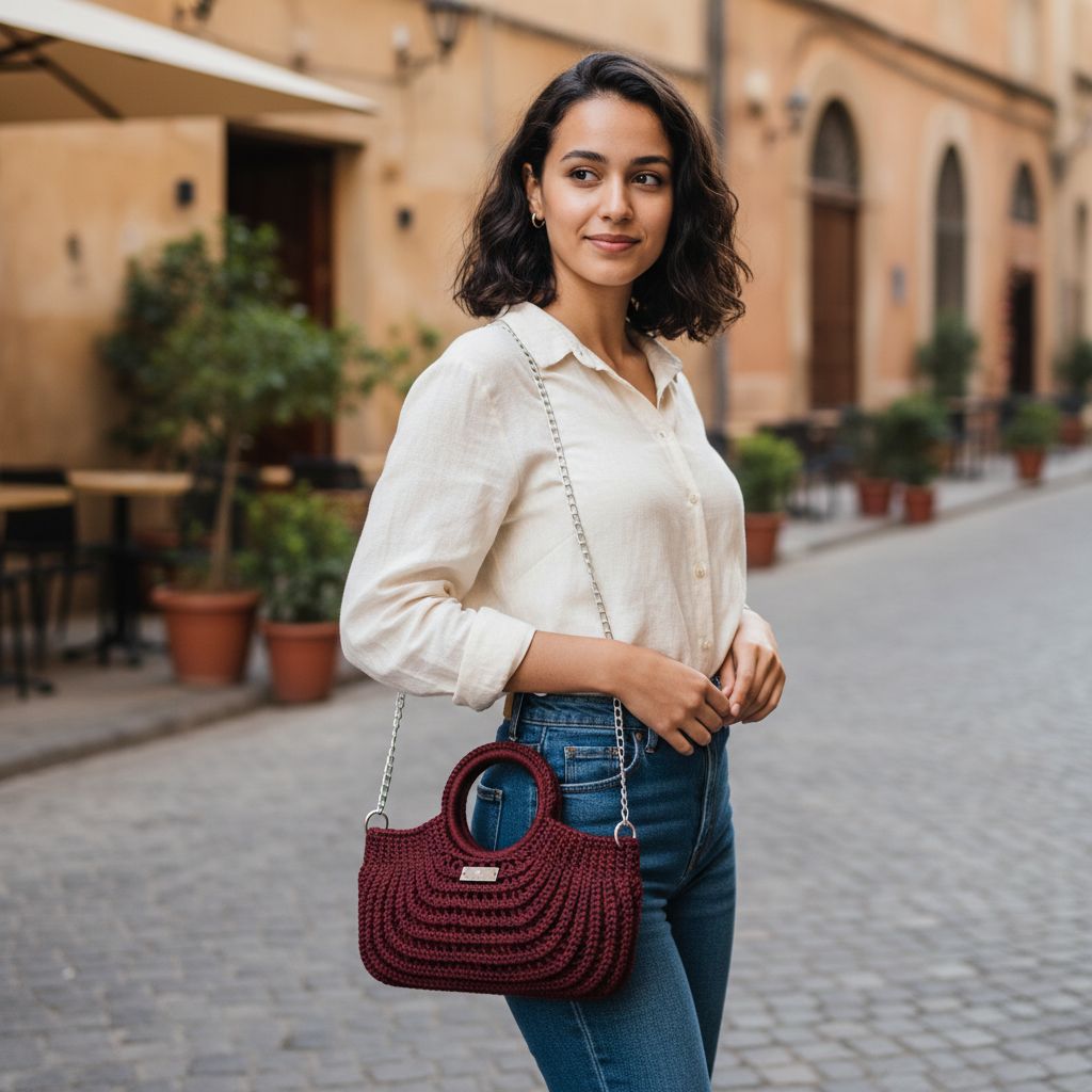 Sac bourgogne en crochet chic pour un style unique et tendance