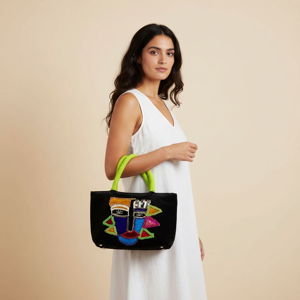 Sac à main velours noir chic avec broderie artistique