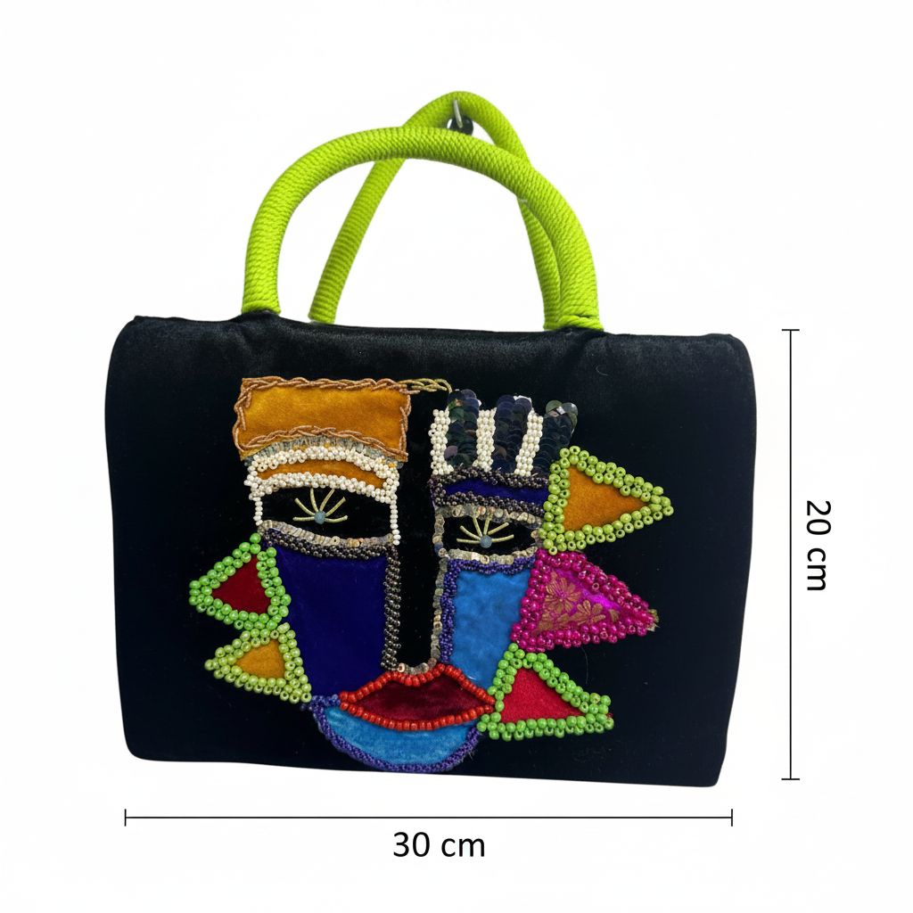 Sac à main velours noir chic avec broderie artistique
