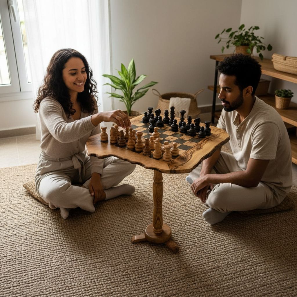 table échiquier en bois d'olives design exclusif 50x50 cm