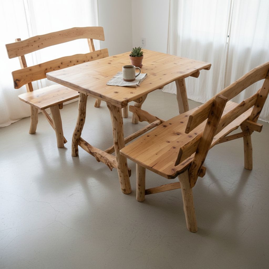 Table en bois de cyprès massif avec deux bancs