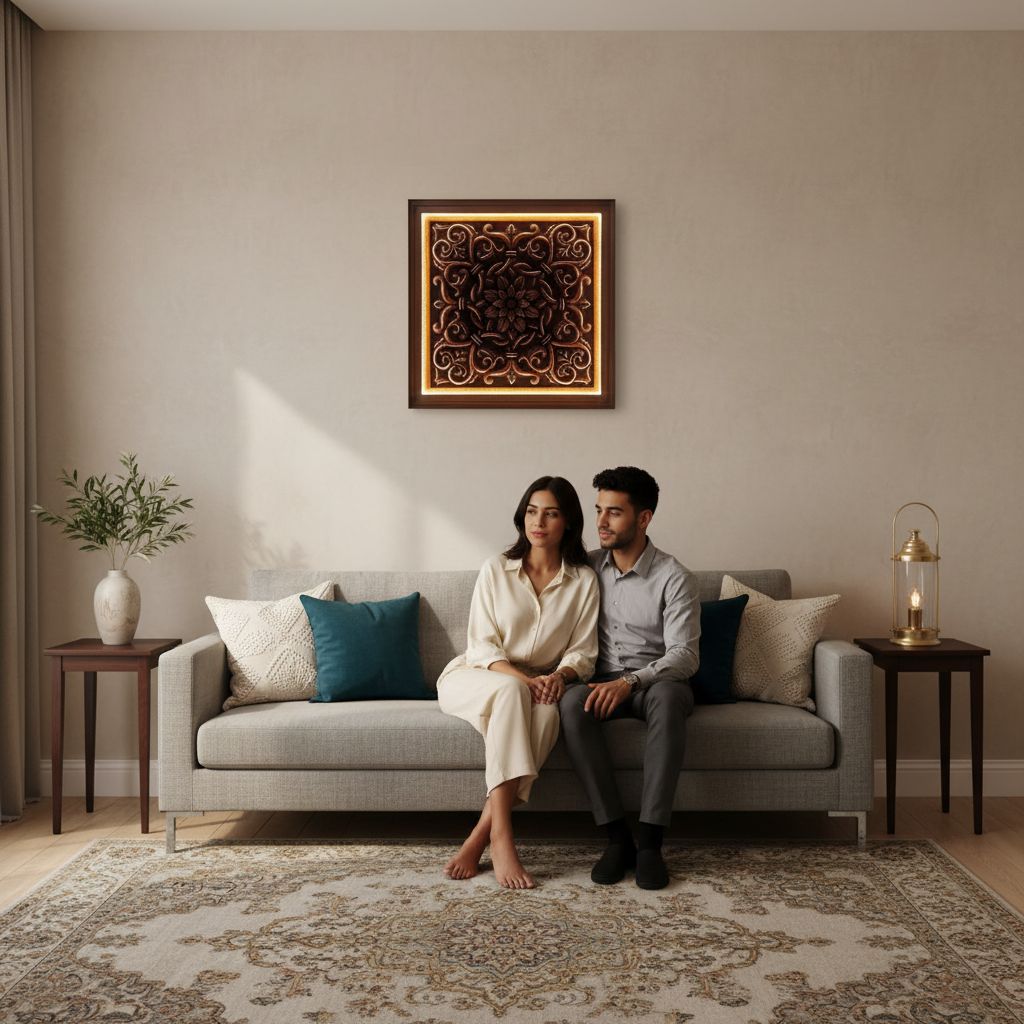 tableau en bois sculpté à la main avec éclairage élégant