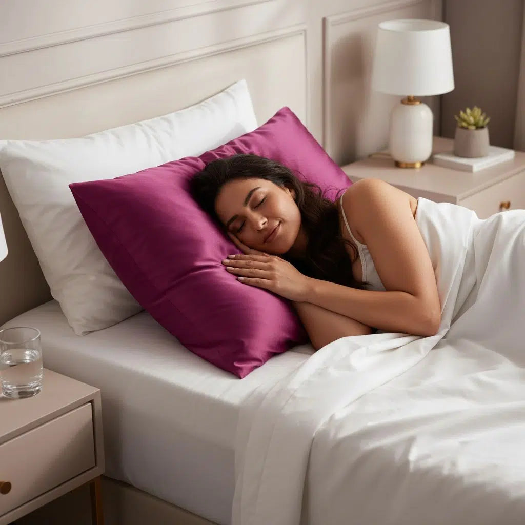 taie d'oreiller satin luxe rose fushia pour élégance et confort