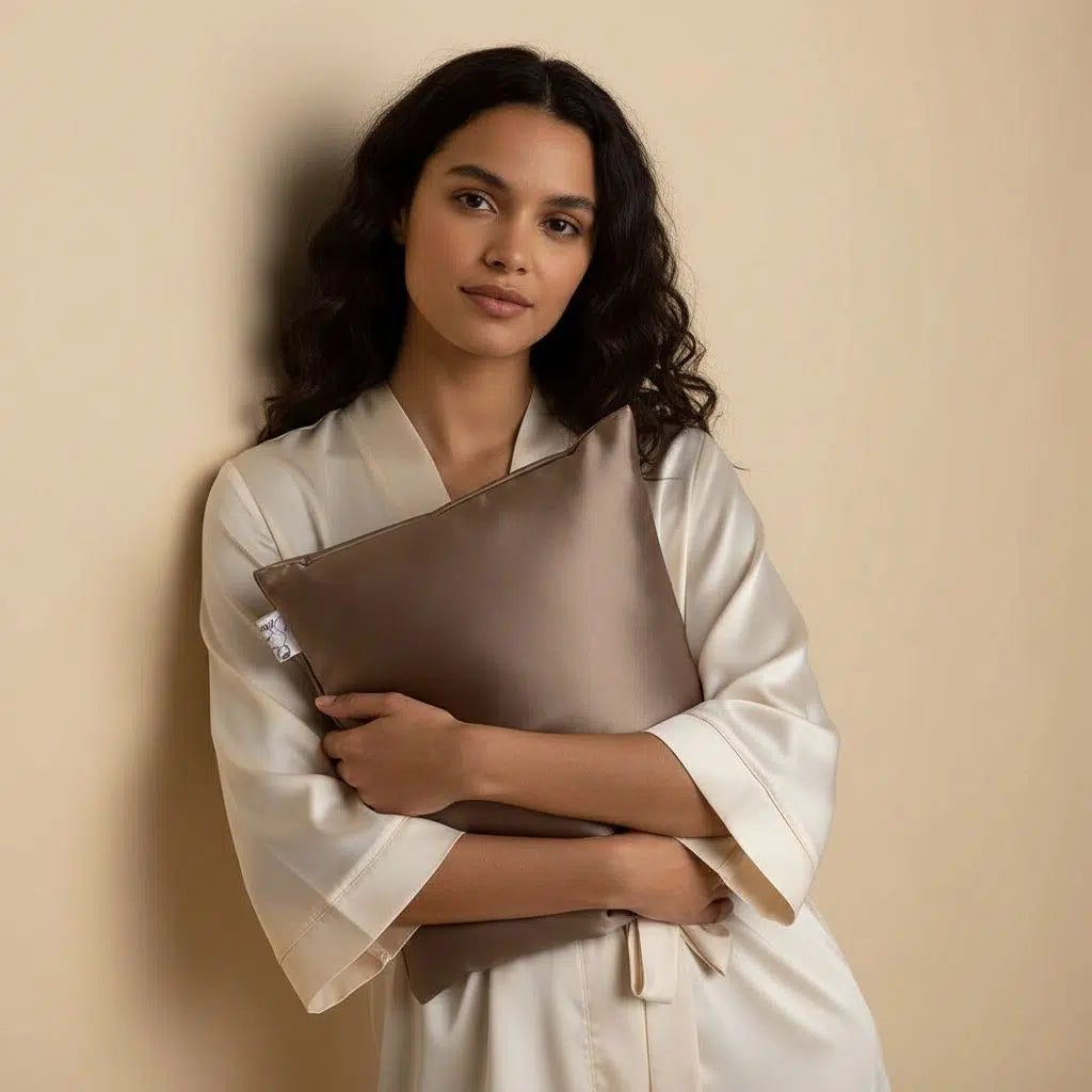 taie d'oreiller satin marron 65x50 cm pour des cheveux et peau sublimés