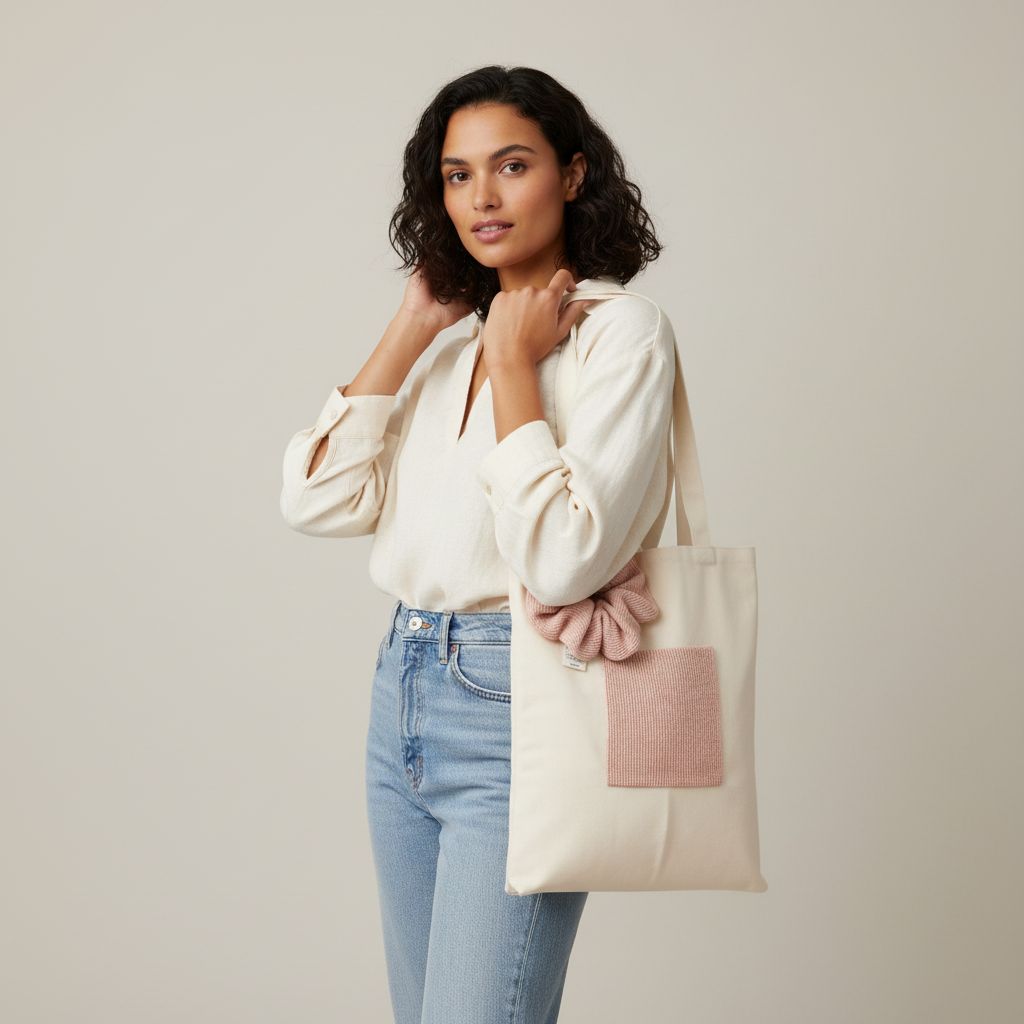 Totebag rose original en tissu 100% naturel accompagné d'un porte-clés scrunchie