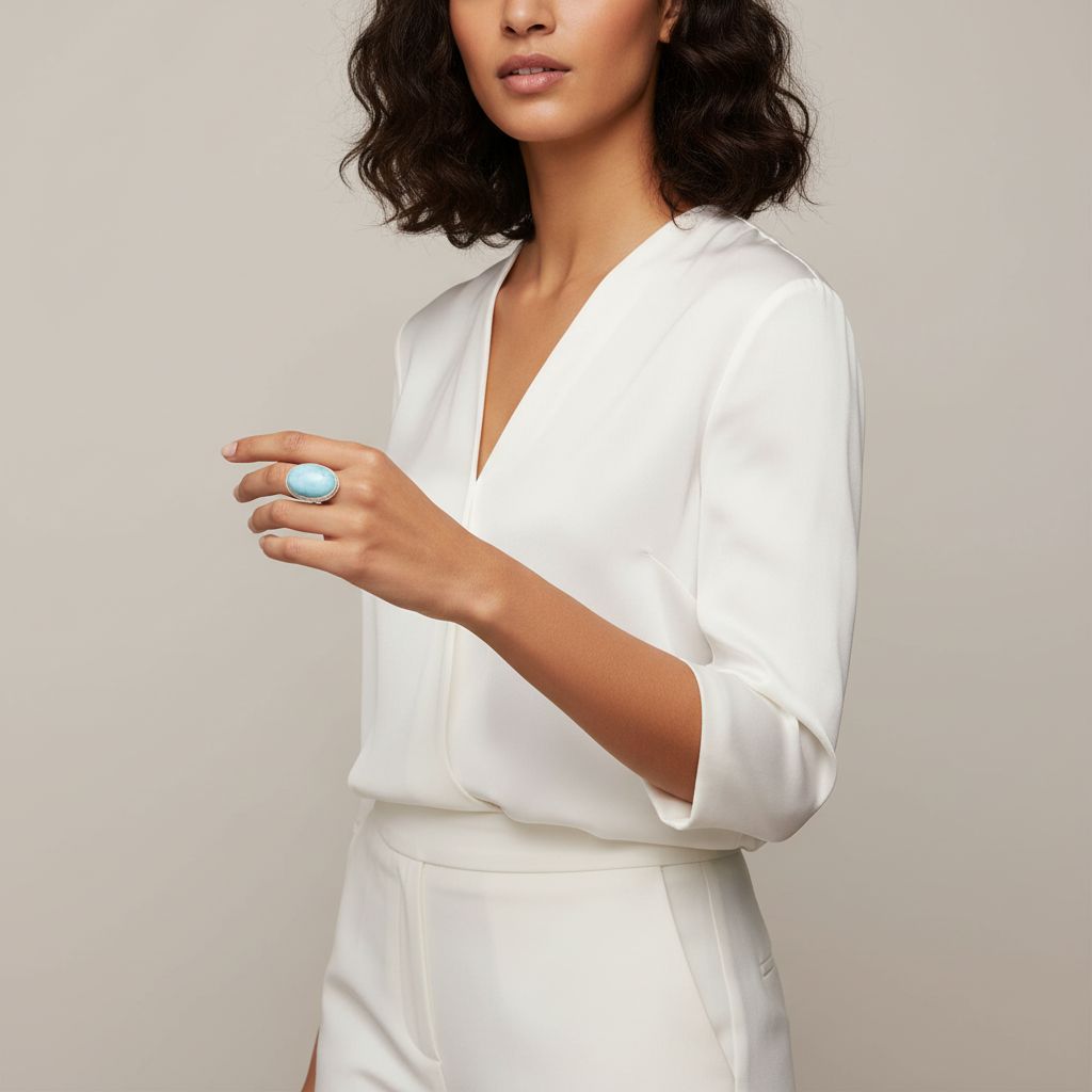 bague Larimar bleu en argent 925 ajustable luxe unique