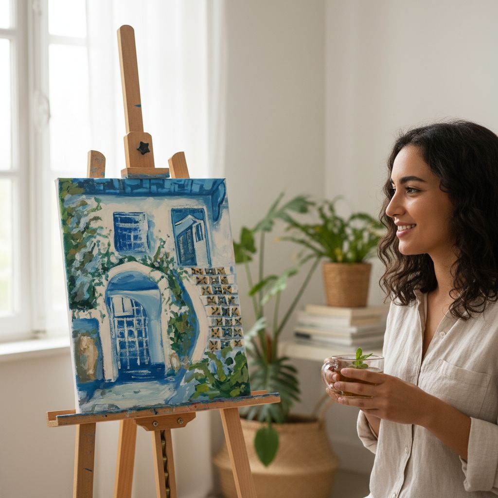 tableau méditerranéen exclusif bleu blanc et jaune 35 5x27 5 cm